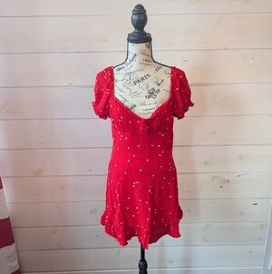 B. Smart Red Heart Print Fit & Flare Mini Dress Puff Sleeve Size 13 Romantic